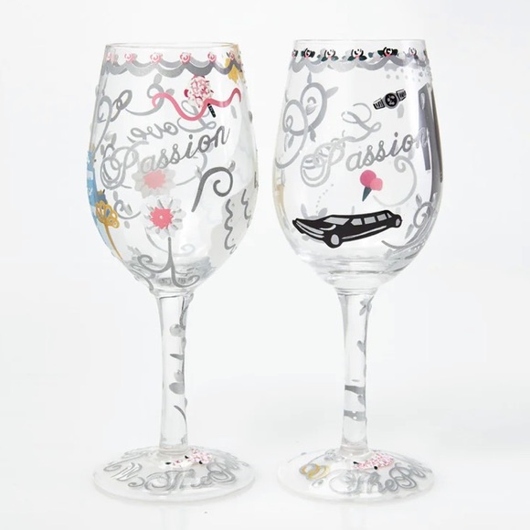 Lolita•NIB•Bride and Groom Wine Glass Set•Toasting Set•Hand Painted~Artisan Made - Picture 4 of 16